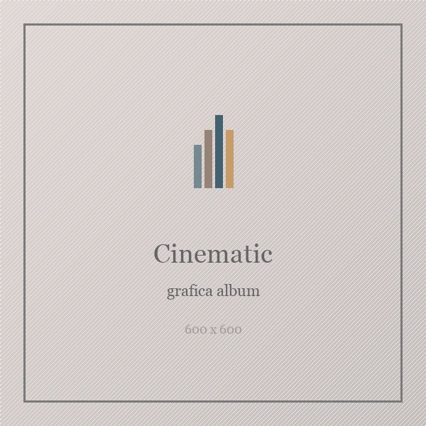 Grafică de album în stil cinematic, cadre late pe fundal închis
